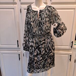 Max Edition Elegant Black Blue Green Abstract Pattern Lined Longsleeve Dress